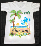 เสื้อยืดคอวีพร้อมสกรีนลายแหล่งท่องเที่ยว ลายชะอำ